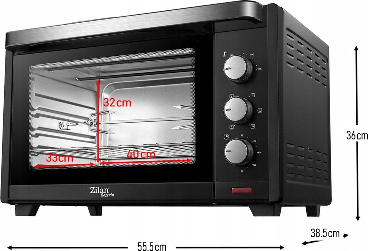 Zilan - XL 45L elektrische oven - Dubbel glas - Geëmailleerd