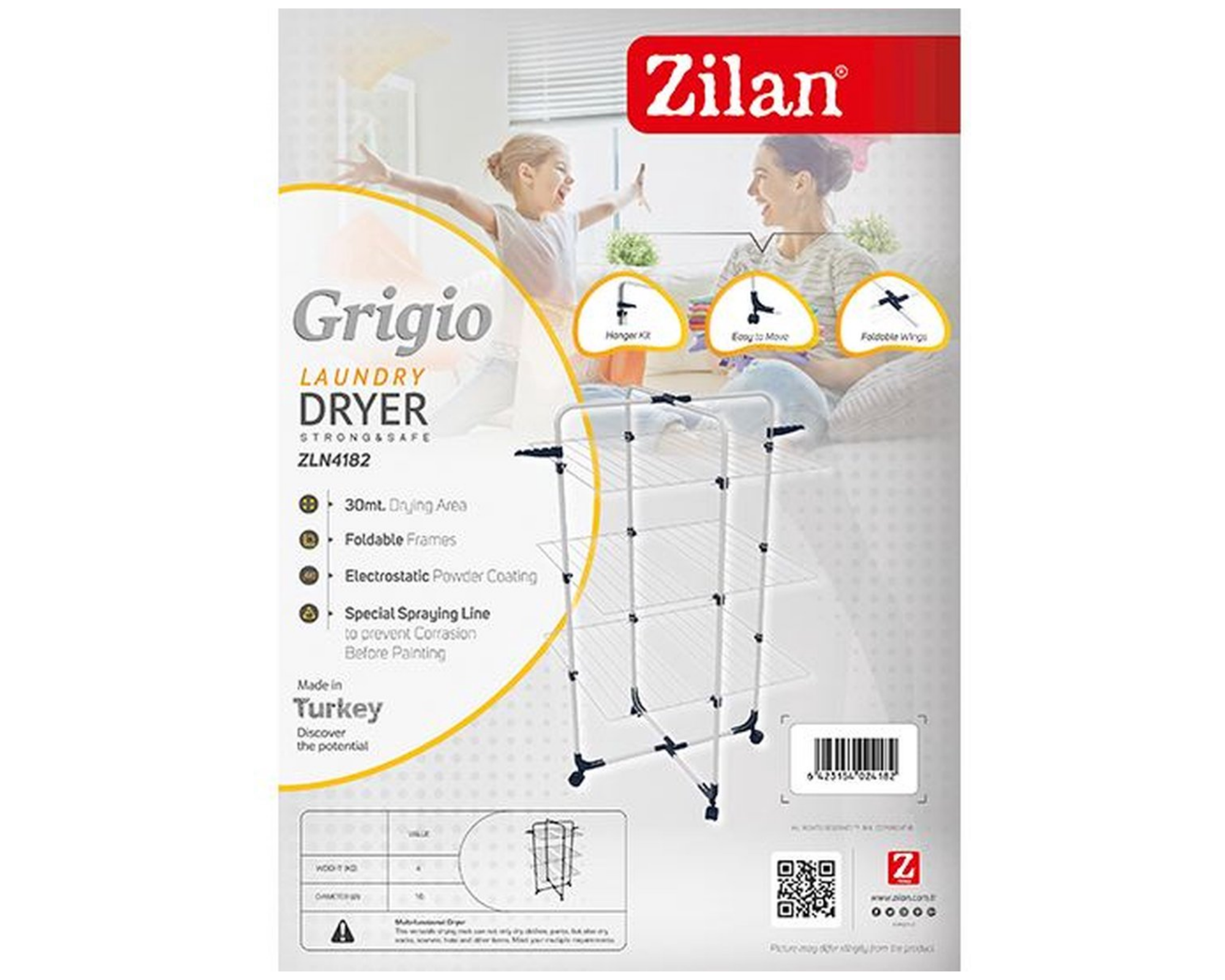 Zilan - Grigio - droogtoren - droogrek - droogtoren met wieltjes - 3 verdieping