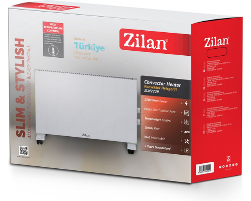 Zilan - Elektrische Convectorkachel - 2500 Watt - wieltjes - Tot 20 m2 verwarmd - Kachel - Muurbevestiging - snelle opstart
