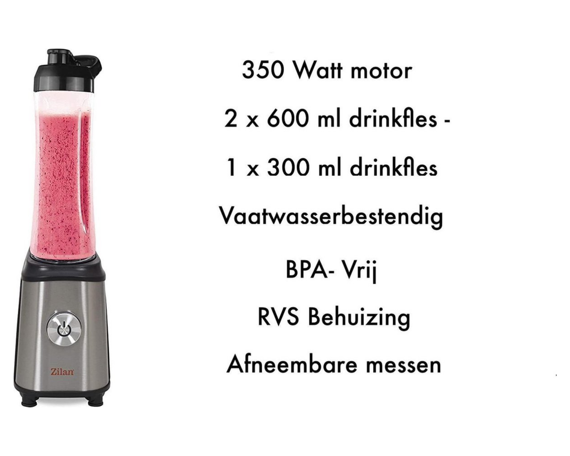 Zilan - Mini blender - Blender to Go - Smoothie maker - met 3 drinkflessen