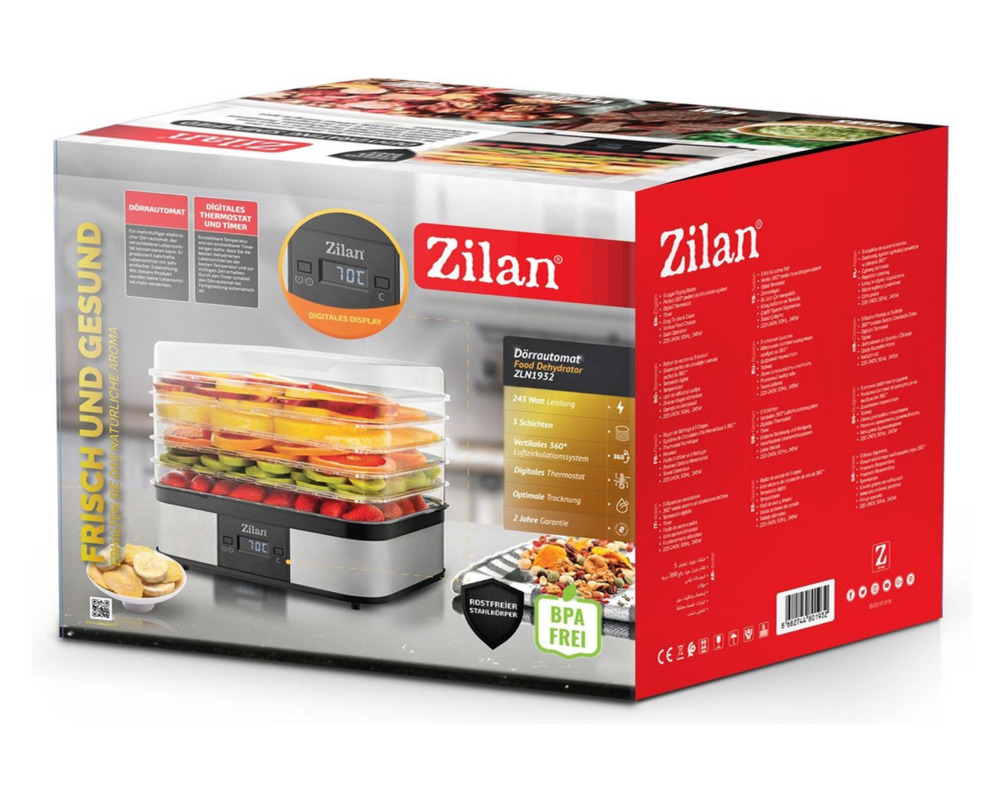 Zilan - Stille Voedseldroger - Droogautomaat - Timer - 5 lagen - Digitaal thermostaat