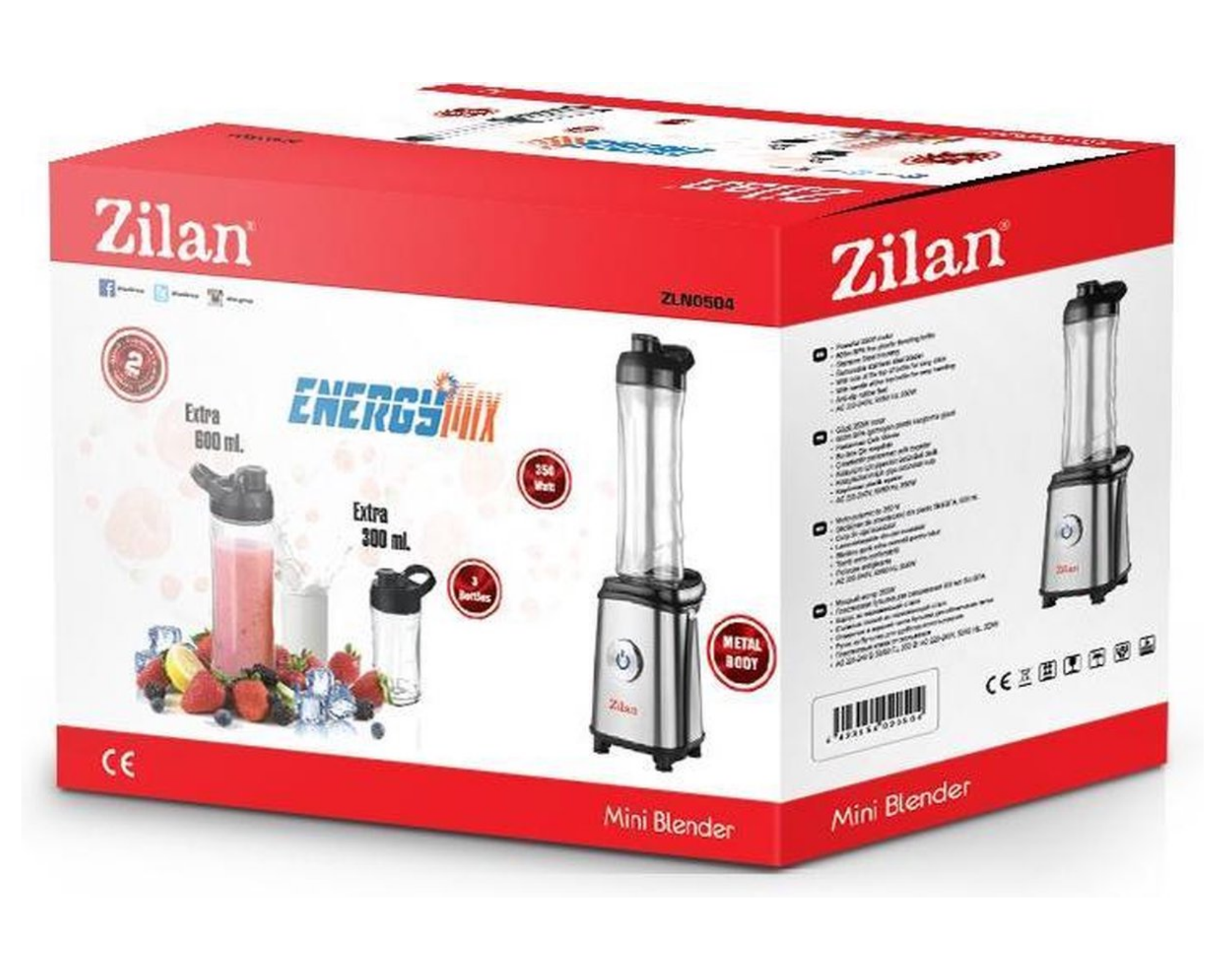 Zilan - Mini blender - Blender to Go - Smoothie maker - met 3 drinkflessen