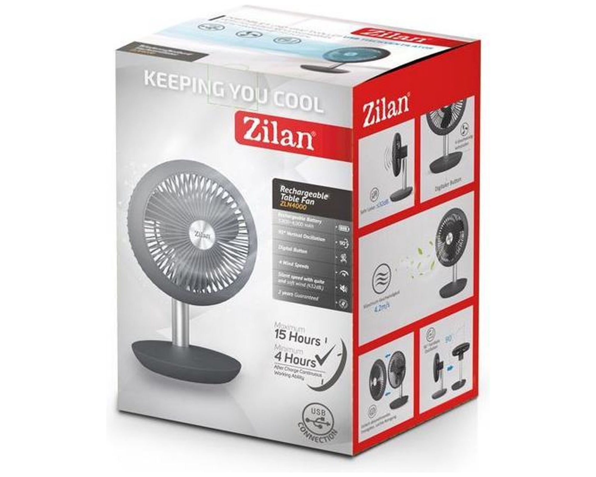 Zilan - Krachtig 15 uur Stille Tafelventilator - Draadloos - Oplaadbaar - 4000 Mah - Stille modus