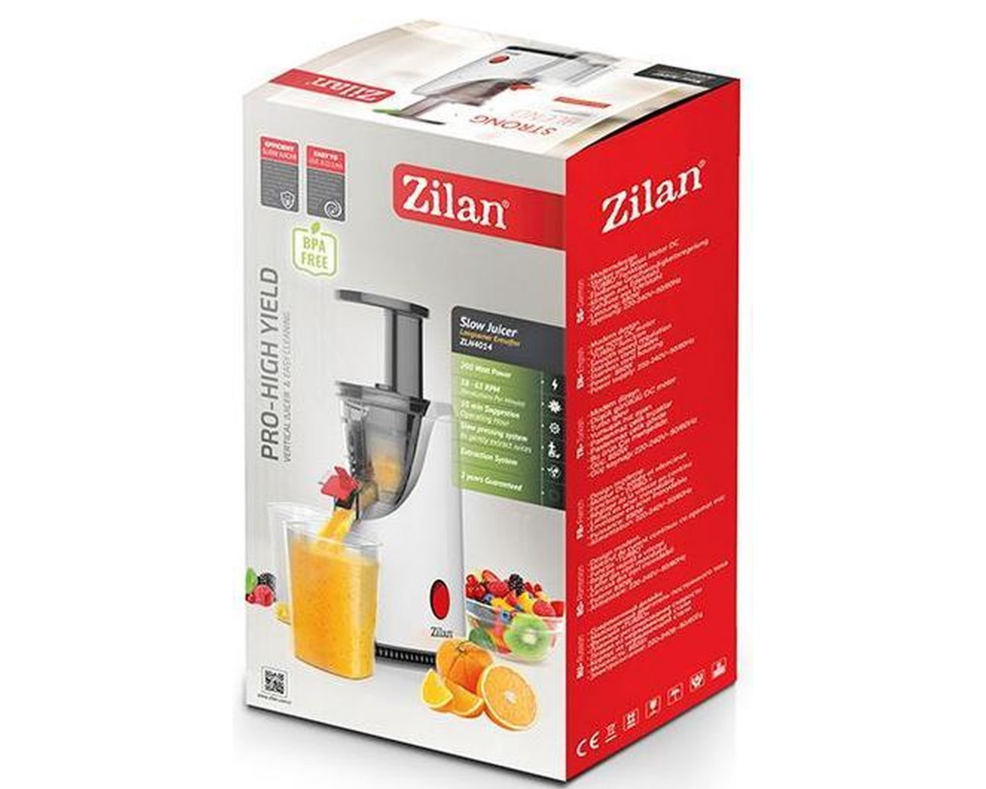 Zilan - Slowjuicer - RVS - 200 Watt - Makkelijk schoon te maken