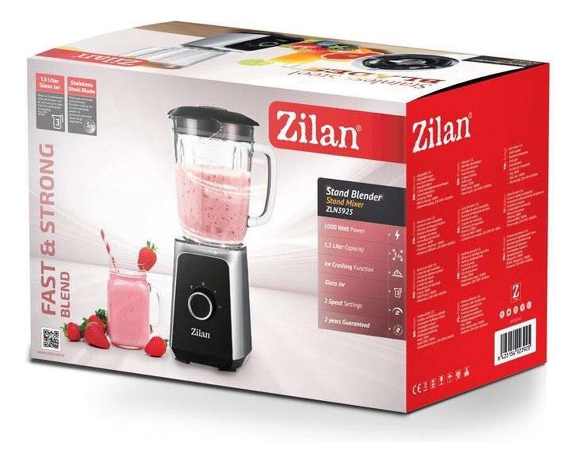 Zilan - Power blender XL met glazen kan - 1000 Watt - 1.5 Liter - Ice crusher - Smoothie maker