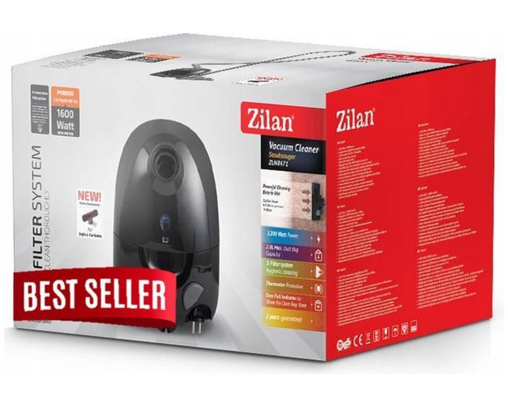 Zilan Stofzuiger - Klein - Praktisch - Krachtig - Met permanente zak - 1200 Watt - HEPA Filter - Stofallergie