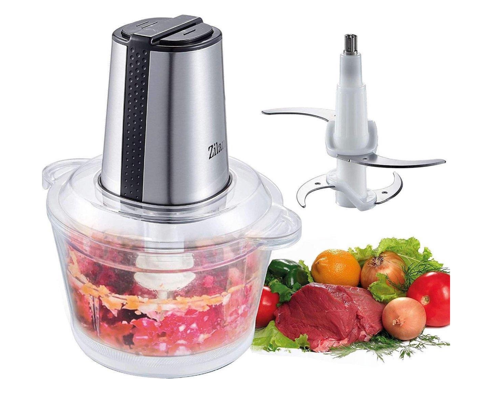 Zilan - XL Hakmolen - Food chopper - Keukenmixer - Snel hakken snijden en malen - Ijscrusher - Ook geschikt voor nootjes