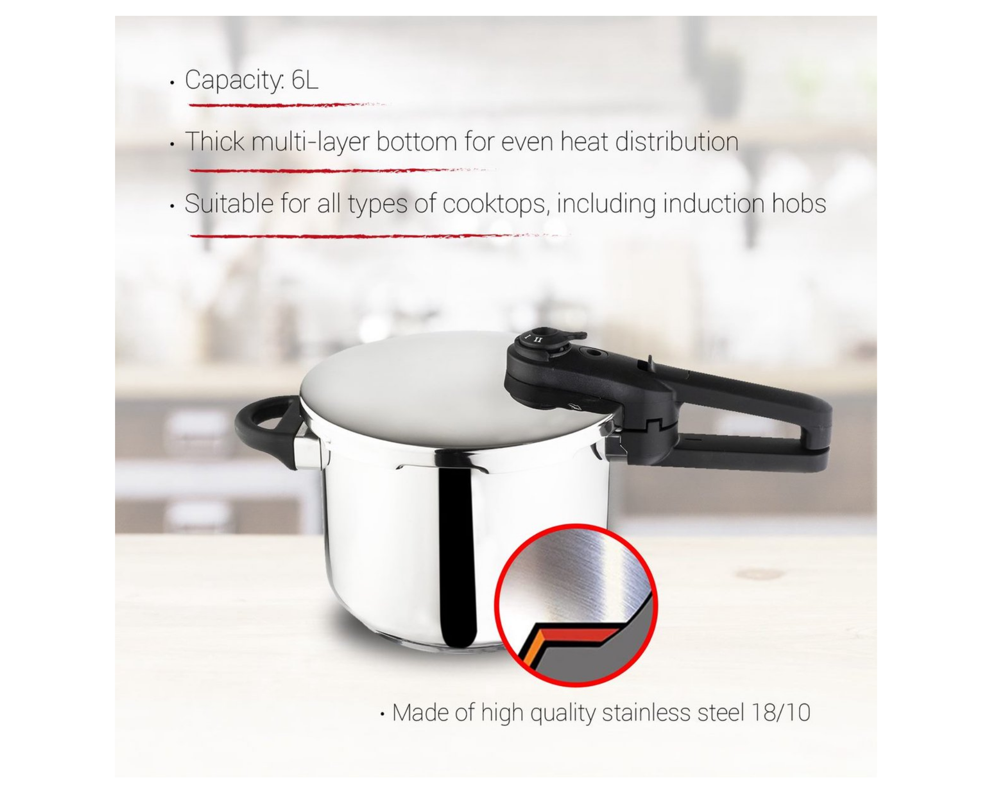 Zilan - Snelkookpan - 6 Liter - geschikt voor alle warmtebronnen ook inductie - pressure cooker