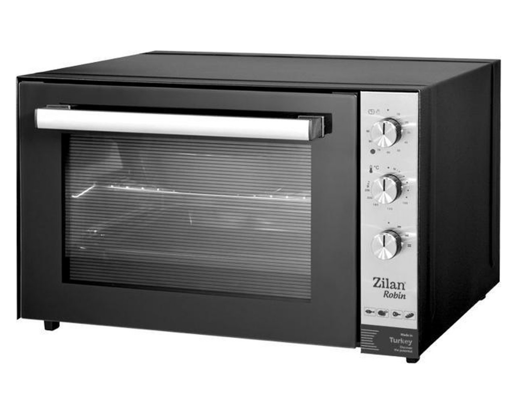 Zilan - XXL 70 L elektrische oven - Vrijstaande hetelucht oven - Geemailleerd - Dubbel glas