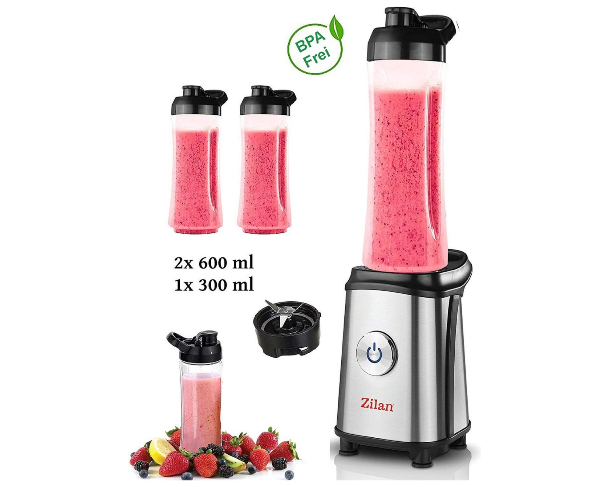 Zilan - Mini blender - Blender to Go - Smoothie maker - met 3 drinkflessen
