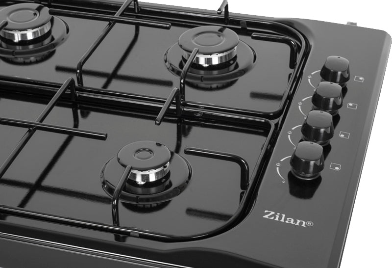 Zilan - Vrijstaande gaskookplaat - 4 branders - gaskooktoestel - zwart - roestbestendig